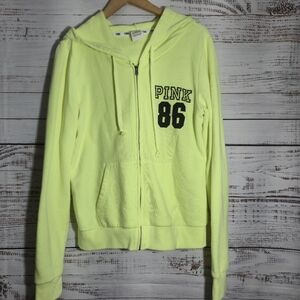 Victoria Secret Pink Neon Yellow 86 zip hoodie sz M